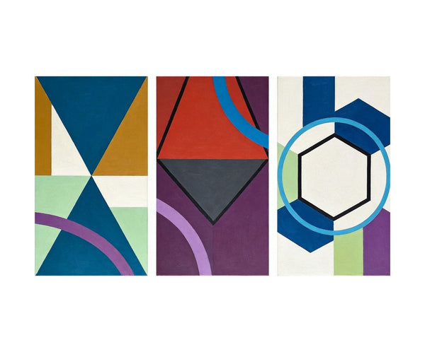 Geometric Abstract Paintings for Modernism Living Room Decor, Multi Panel Canvas Art, Extra Large Group Paintings, Hand Painted Artwork-HomePaintingDecor