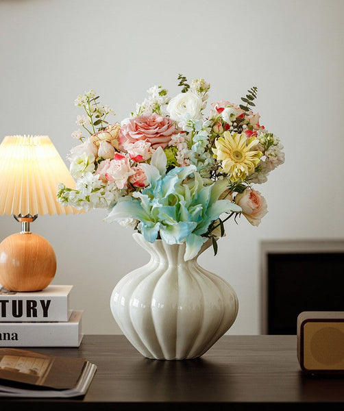 Handmade Water Holding Flower Vases, Modern Flower Vase Centerpiece on Table, Porcelain Flower Vases, Ceramic Bouquet Vases-HomePaintingDecor