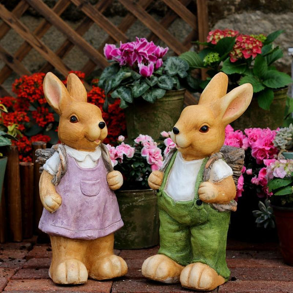 Garden Animal Statues, Large Garden Statues, Large Rabbit Statue for Garden, Bunny Flower Pot, Garden Ornament, Gardening Decoration Ideas-HomePaintingDecor