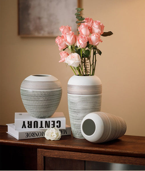 Centerpiece on Dining Table, Large Flower Vase on Table, Pottery Flower Vases Urn, Modern Bouquet Flower Vases, Handmade Water Holding Flower Vases-HomePaintingDecor