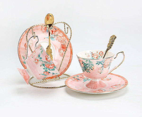 Luxury Tea Cup with Saucer, Elegant Coffee Cup, Porcelain Tea cups, Ceramic Tea Cup Set, British Tea Cup Set, Afternoon Tea Cup with Saucer Set-HomePaintingDecor