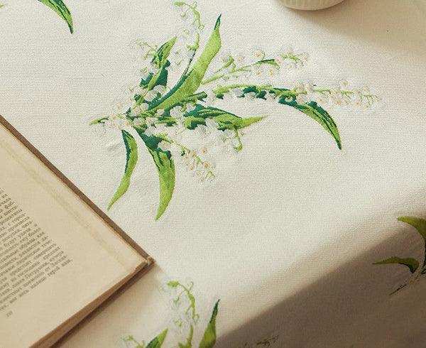 Cotton Embroidery Lace Rectangle Tablecloth for Dining Room Table, Farmhouse Table Cloth, Spring Flower Pattern Tablecloth, Square Tablecloth for Round Table-HomePaintingDecor