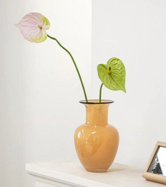 Contemporary Vases for Modern Home Decor, Handmade Liuli Vases, Color Glaze Vase, Yellow Glass Bud Vases, Centerpiece Vases on Table-HomePaintingDecor
