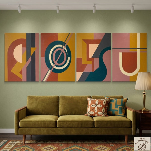 Geometric Contemporary Art, Large Modern Paintings for Living Room, Multi Panel Canvas Paintings, Original Abstract Artwork-HomePaintingDecor