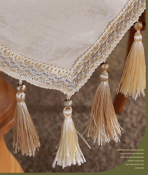 Modern Rectangle Tablecloth for Kitchen, Beige Fringes Tablecloth for Home Decoration, Square Tablecloth for Round Table, Large Simple Table Cloth for Dining Room Table-HomePaintingDecor