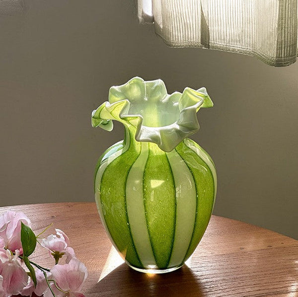 Creative Modern Vase for Flowers, Handmade Flower Vases on Table, Modern Contemporary Vases, Green Glass Flower Vases, Green Bud Vases-HomePaintingDecor