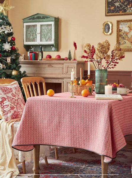 Simple Modern Rectangle Tablecloth for Dining Room Table, Knitted Plaid Embroidery Farmhouse Table Cloth, Square Tablecloth for Round Table-HomePaintingDecor
