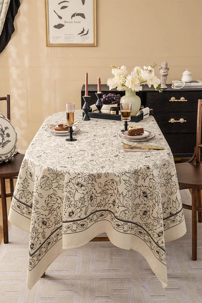 Large Flower Pattern Table Cover for Dining Room Table, Rectangular Tablecloth for Dining Table, Modern Rectangle Tablecloth for Oval Table-HomePaintingDecor