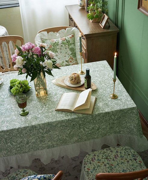 Natural Spring Farmhouse Table Cloth, Extra Large Rectangle Tablecloth for Dining Room Table, Flower Pattern Cotton Tablecloth, Square Tablecloth for Round Table-HomePaintingDecor