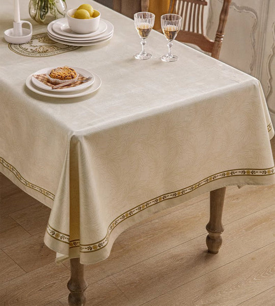 Cream Color Table Cover for Dining Room Table, French Style Tablecloth for Dining Table, Modern Rectangle Tablecloth for Oval Table-HomePaintingDecor