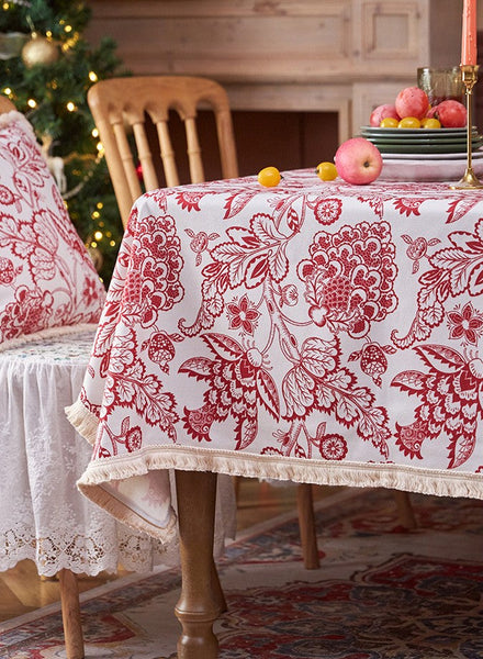 Flower Pattern Tablecloth for Holiday Decoration, Square Tablecloth for Round Table, Large Cotton Rectangle Tablecloth for Home Decoration, Farmhouse Table Cloth Dining Room Table-HomePaintingDecor