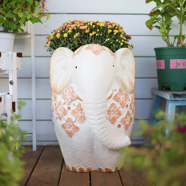 Animal Statue for Garden Ornaments, Oversized Modern Garden Flower Pot, Extra Large Elephant Garden Flowerpots, Resin Statue for Garden, Villa Outdoor Garden Flower Pots-HomePaintingDecor