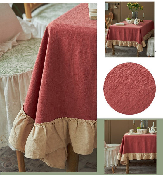 Square Tablecloth for Round Table, Red Modern Table Cloth, Ramie Tablecloth for Home Decoration, Extra Large Rectangle Tablecloth for Dining Room Table-HomePaintingDecor