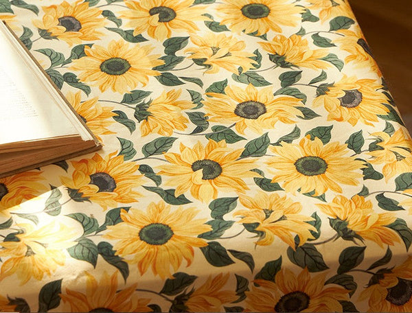 Modern Rectangle Tablecloth for Dining Room Table, Yellow Sunflower Pattern Farmhouse Table Cloth, Square Tablecloth for Round Table-HomePaintingDecor