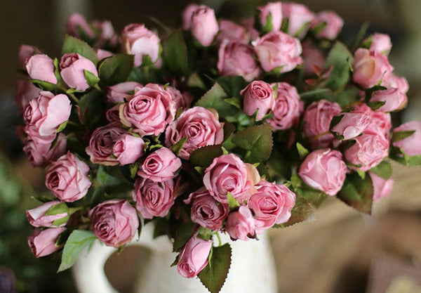 Artificial Flowers for Living Room, 12 Branches of Pink Rose Flowers, Pink Rose Flower in Vase, Real Touch Flowers, Simple Flower Arrangement Ideas for Home Decoration-HomePaintingDecor