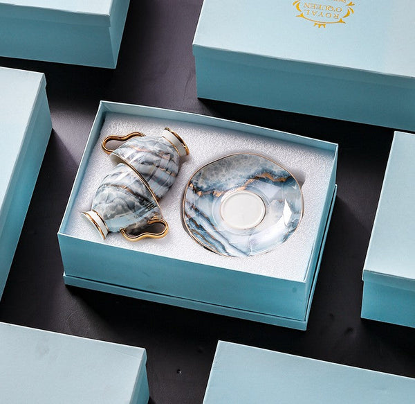 Elegant Ceramic Coffee Cups, 6.8 oz Tea Cup and Saucer in Gift Box as Birthday Gift, Beautiful British Tea Cups, Royal Porcelain Tea Cup Set-HomePaintingDecor