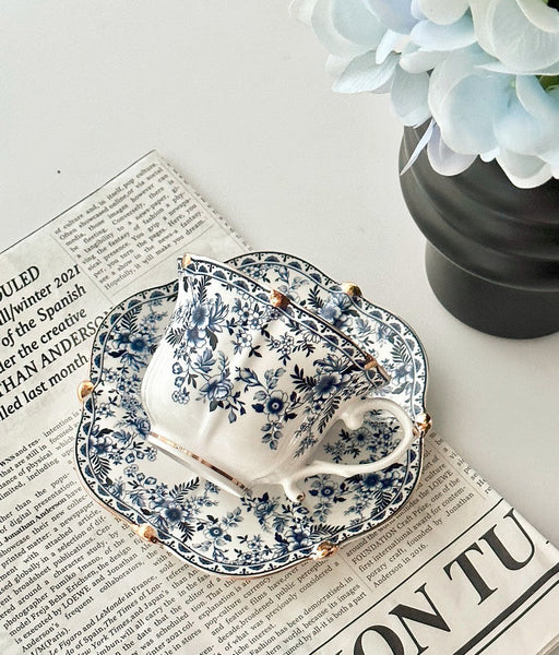 French Style China Porcelain Tea Cup Saucer Set, 7.8 oz Tea Cup and Saucers, Royal Ceramic Cups, Elegant Vintage Ceramic Coffee Cups for Traditional Afternoon Tea-HomePaintingDecor