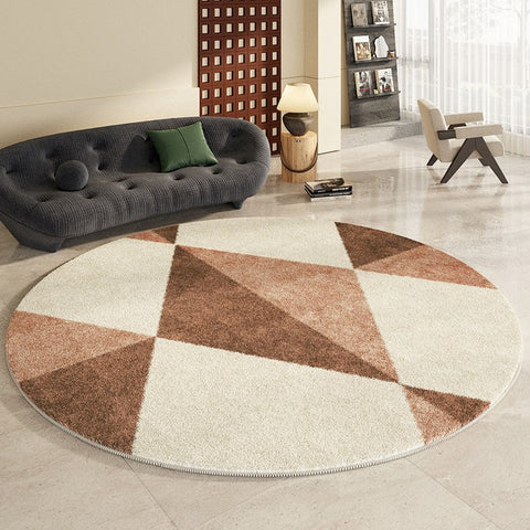 Large Contemporary Round Rugs, Geometric Modern Rugs for Bedroom, Modern Area Rugs under Coffee Table, Thick Round Rugs for Dining Room-HomePaintingDecor