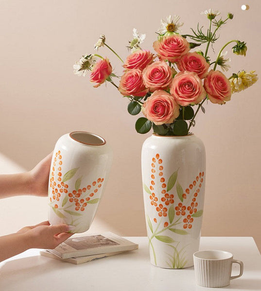 Porcelain Flower Vases, Large Flower Vases on Table, Dining Table Centerpiece, Ceramic Bouquet Vases, Handmade Water Holding Flower Vase-HomePaintingDecor