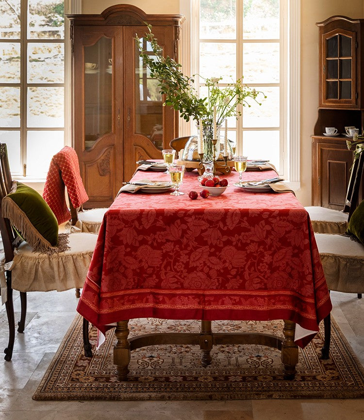 Christmas Table Cloth, Wedding Tablecloth, Red Flower Pattern Tablecloth for Home Decoration, Rectangle Tablecloth for Dining Room Table, Square Tablecloth