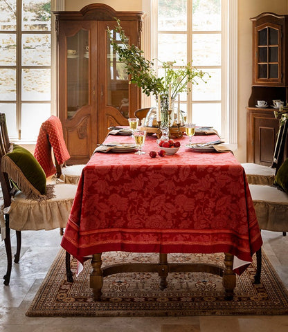 Christmas Table Cloth, Wedding Tablecloth, Red Flower Pattern Tablecloth for Home Decoration, Rectangle Tablecloth for Dining Room Table, Square Tablecloth-HomePaintingDecor
