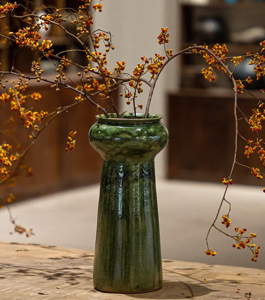 Ceramic Bouquet Vases, Green Flower Vases on Table, Porcelain Flower Vases, Dining Table Centerpiece, Handmade Water Holding Flower Vase-HomePaintingDecor