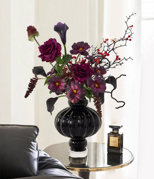 Black Glaze Vase, Contemporary Vases for Modern Home Decor, Black Glass Bud Vases, Handmade Liuli Vases, Centerpiece Vases on Table-HomePaintingDecor