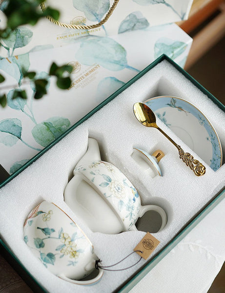 Stackable Teapot and Cup Set, Ceramic Tea Pot with Integrated Cup, Porcelain Teapot with Matching Cup and Saucer in Gift Box, Mother-and-Baby Teapot with Matching Saucer-HomePaintingDecor