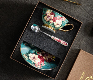 Large Rose Royal Ceramic Cups, Afternoon Bone China Porcelain Tea Cup Set, Unique Tea Cups and Saucers in Gift Box, Elegant Flower Ceramic Coffee Cups-HomePaintingDecor