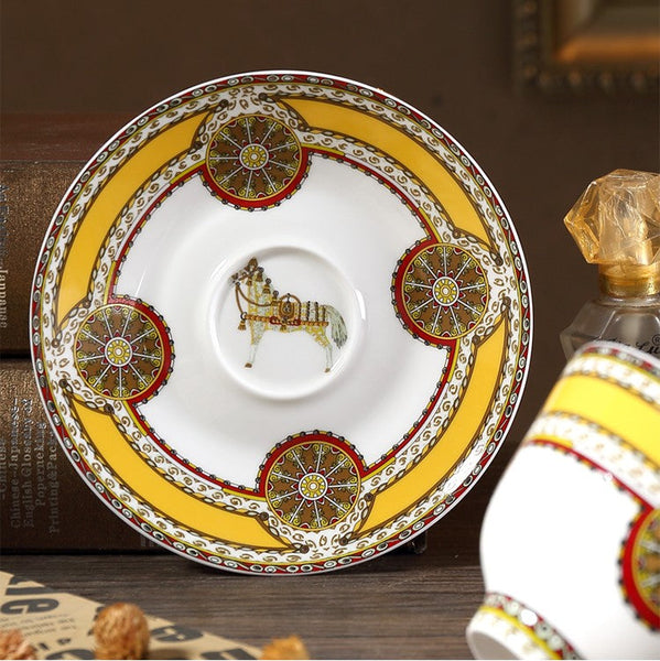 Handmade Beautiful British Tea Cups, Creative Bone China Porcelain Tea Cup Set, Yellow Royal Ceramic Coffee Cups, Unique Tea Cups and Saucers-HomePaintingDecor