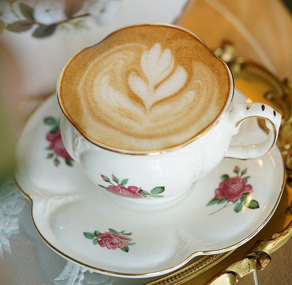 British Royal Ceramic Cups for Traditional Afternoon Tea, 7.4 oz Ceramic Coffee Cups, Rose Porcelain Tea Cup Saucer Set, 6.8 oz Tea Cup and Saucer in Gift Box-HomePaintingDecor