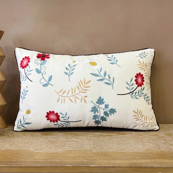 Decorative Throw Pillows for Couch, Embroider Flower Cotton Pillow Covers, Spring Flower Decorative Throw Pillows, Farmhouse Sofa Decorative Pillows-HomePaintingDecor