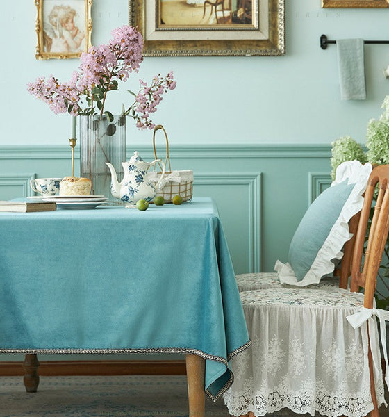 Ramie Velvet Rectangle Tablecloth for Home Decoration, Blue Square Tablecloth for Round Table, Modern Blue Table Cloth for Dining Room Table-HomePaintingDecor