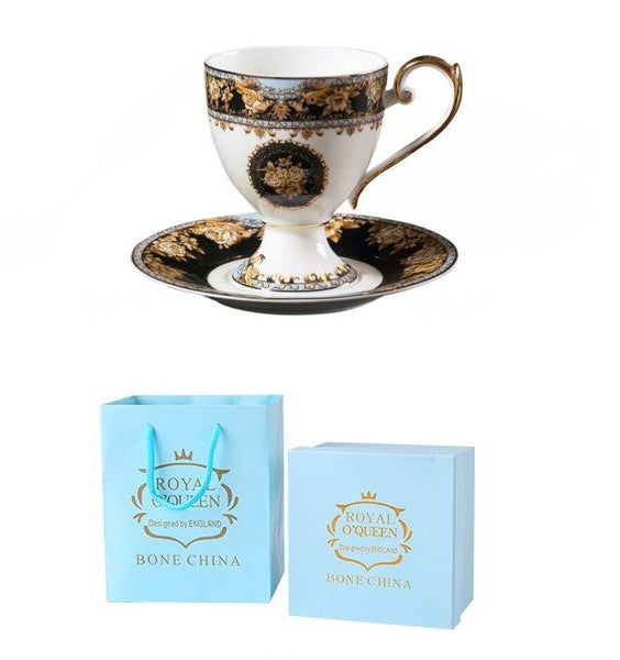 Royal Porcelain Tea Cup Saucer Set, 8 oz Tea Cup and Saucer in Gift Box as Birthday Gift, Elegant Ceramic Coffee Cups, Beautiful British Tea Cups-HomePaintingDecor
