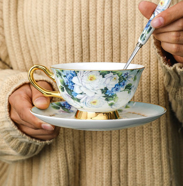 Royal Bone China Porcelain Tea Cup Set, Rose Flower Pattern Ceramic Cups, Elegant British Ceramic Coffee Cups, Unique Tea Cup and Saucer in Gift Box