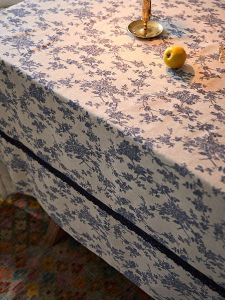 Extra Large Vintage Rectangle Tablecloth for Dining Room Table, Rustic Farmhouse Table Cover for Kitchen, French Flower Pattern Tablecloth for Round Table-HomePaintingDecor