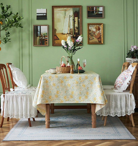 Natural Spring Farmhouse Table Cloth, Large Modern Rectangle Tablecloth for Dining Room Table, Square Tablecloth for Round Table, Flower Pattern Tablecloth-HomePaintingDecor