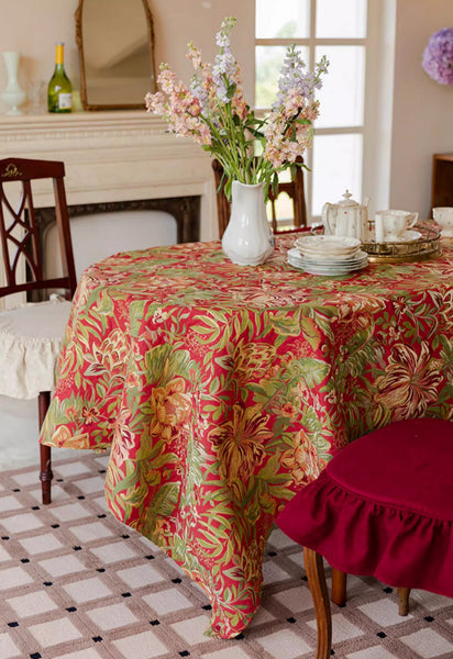 Large Modern Rectangle Tablecloth for Dining Table, Flower Pattern Red Table Covers for Round Table, Farmhouse Table Cloth for Oval Table-HomePaintingDecor