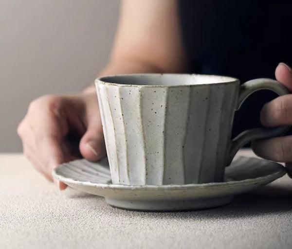 Handmade Pottery Coffee Cup, Creative Ceramic Coffee Cup with Saucer, Unique Tea Cup and Saucer, Modern Tea Cup Set for Traditional Afternoon Tea-HomePaintingDecor