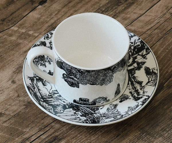 Royal Ceramic Cups, Elegant Ceramic Coffee Cups, 6.8 oz Tea Cup and Saucer in Gift Box, Zebra Jungle Porcelain Tea Cup Saucer Set-HomePaintingDecor