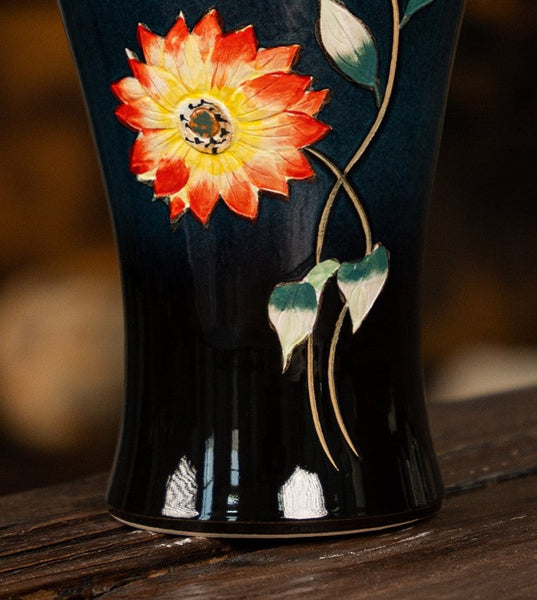 Ceramic Bouquet Vases, Sunflower Vases on Table, Porcelain Flower Vases, Dining Table Centerpiece, Handmade Water Holding Flower Vase-HomePaintingDecor