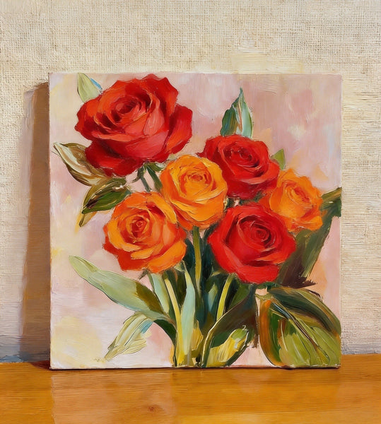 Small Canvas Artwork, Still Life Painting, Hand Painted Canvas Art, A Bunch of Blooming Rose Flowers, Original Flower Paintings, Buy Small Paintings Online