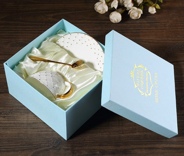 Elegant Ceramic Tea Cups, 6.8 oz Tea Cup and Saucer in Gift Box as Birthday Gift, Beautiful British Tea Cups, Creative Porcelain Tea Cup Set-HomePaintingDecor