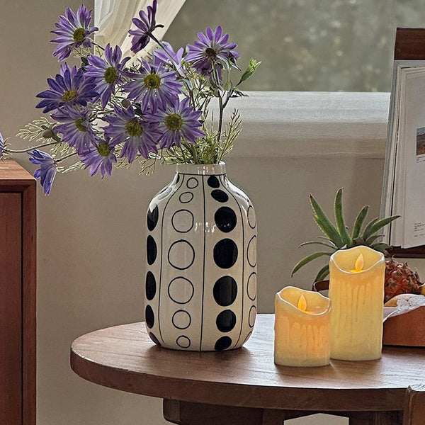 Small Flower Vases on Table, Ceramic Bud Vases, Black and White Polka Dot Flower Vase, Modern Porcelain Flower Vases, Handmade Water Holding Flower Vases-HomePaintingDecor
