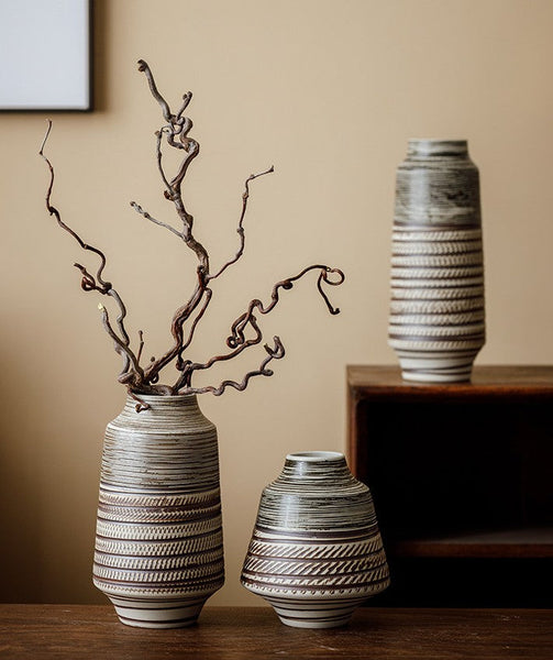 Centerpiece on Dining Table, Handmade Pottery Flower Vases Urn, Modern Bouquet Flower Vases, Water Holding Flower Vases, Large Flower Vase on Table-HomePaintingDecor