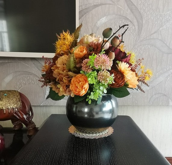 Modern Artificial Floral Arrangement for Bedroom, Large Bunch of Autumn Flowers Arrangement Interior Design, Peony Faux Silk Floral Bouquet Table Centerpiece-HomePaintingDecor