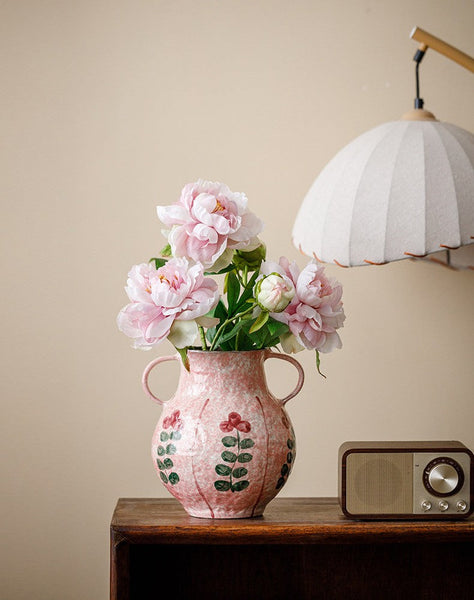 Handmade Water Holding Flower Vases, Rustic Pottery Flower Vases, Small Flower Vases on Table, Pink Bud Vases-HomePaintingDecor