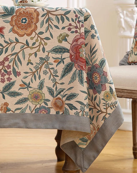 Flower Farmhouse Table Cover, Modern Tablecloth, Rectangle Tablecloth Ideas for Dining Table, Square Linen Tablecloth for Coffee Table-HomePaintingDecor