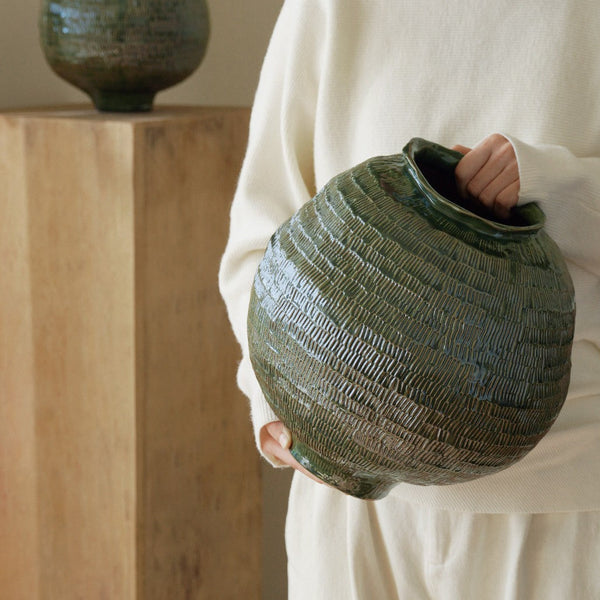 Centerpiece Ceramic Bouquet Vases, Green Porcelain Vases for Modern Home Decor, Large Contemporary Vases on Dining Table, Handmade Modern Flower Vase-HomePaintingDecor