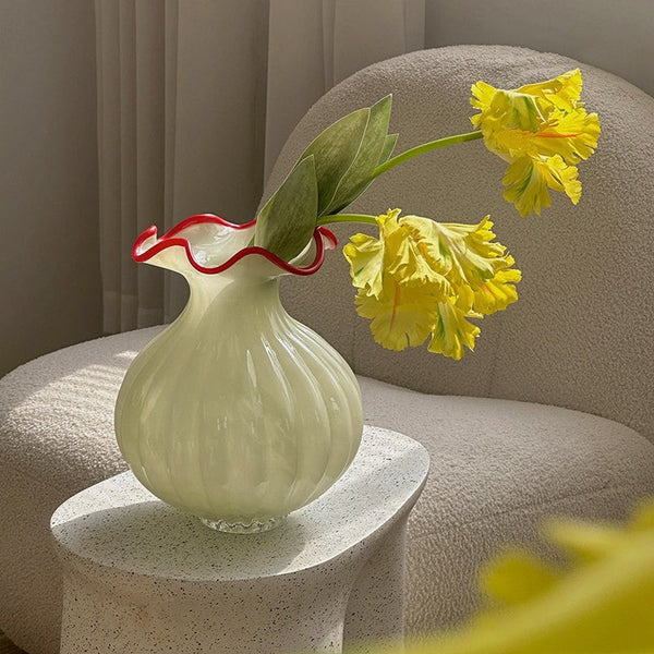 Unique Handmade Vase for Flowers, French Vintage Glass Flower Vases, Glass Bud Vases, Flower Vases on Table-HomePaintingDecor
